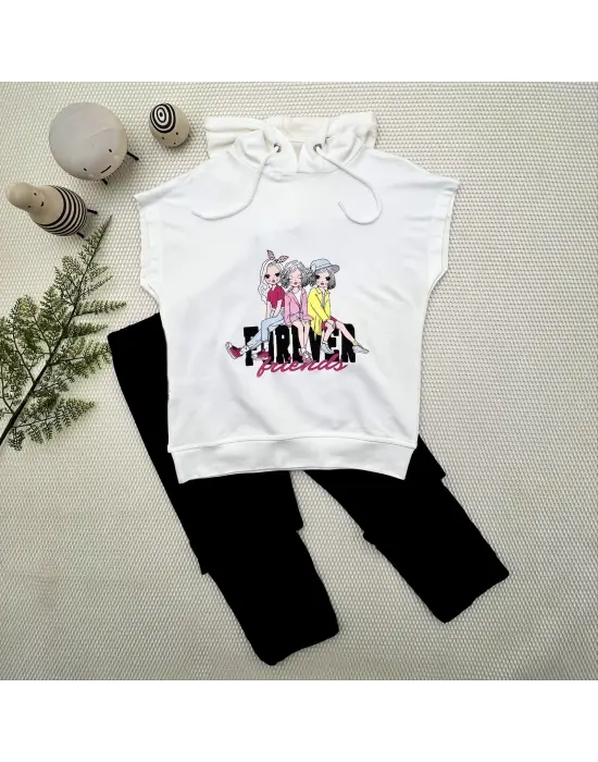 Omarı Enerjik Kız Çocukları İçin Lacivert Kapşonlu 2li Takım