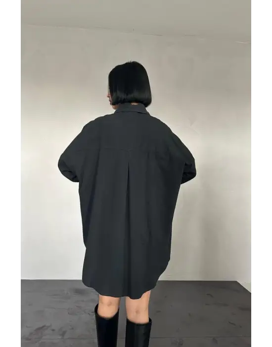 Omarı Siyah Çift Cep Kapaklı Gömlek