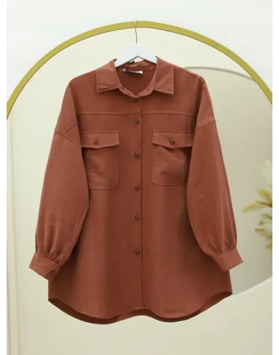 Omarı Şık Çift Cepli Gömlek - Kiremit Rengi ile Stilinizi Tamamlayın