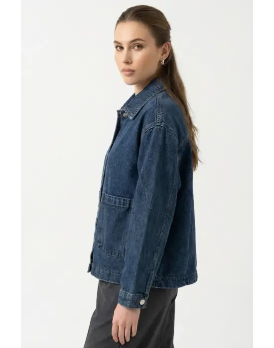 Çift Cepli Denim Ceket 0731 - Lacivert