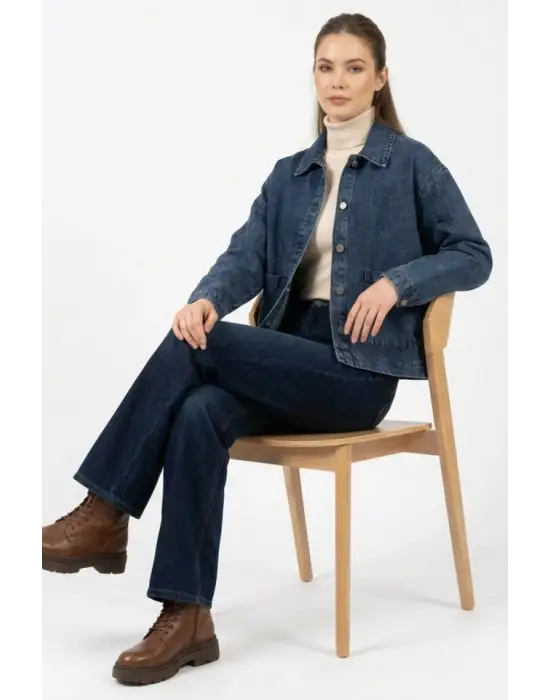 Çift Cepli Denim Ceket 0731 - Lacivert