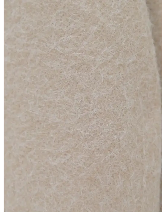 Çift Cepli Önü Düğmeli Astarlı Buklet Kaban -Bej