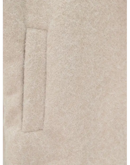 Çift Cepli Önü Düğmeli Astarlı Buklet Kaban -Bej