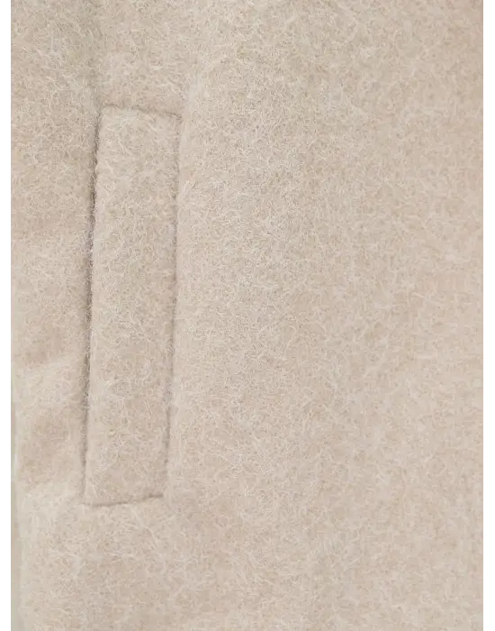 Omarı Astarlı Çift Cep Detaylı Bej Buklet Kaban