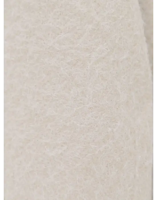 Çift Cepli Önü Düğmeli Astarlı Buklet Kaban -Ekru