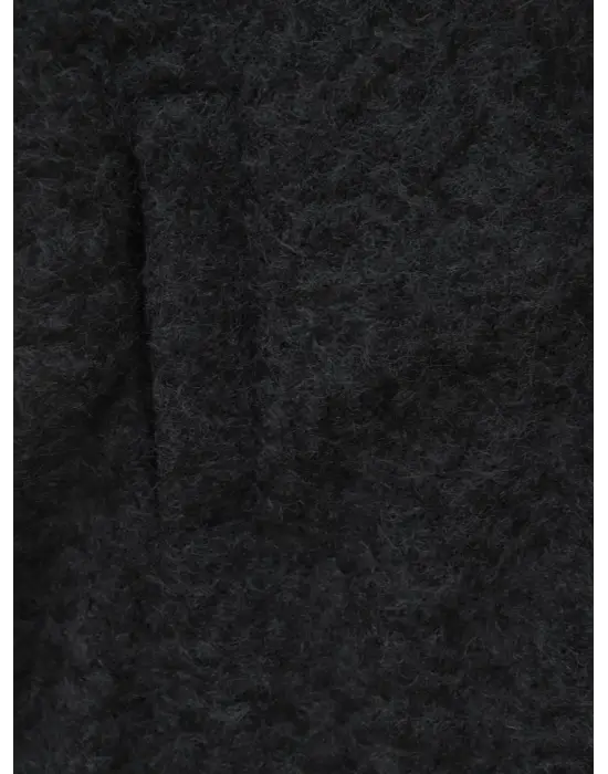 Çift Cepli Önü Düğmeli Astarlı Buklet Kaban -Siyah