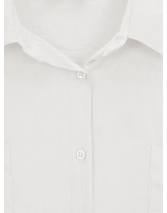 Omarı Şık Oval Kesim Çift Cep Detaylı Beyaz Gömlek Tunik