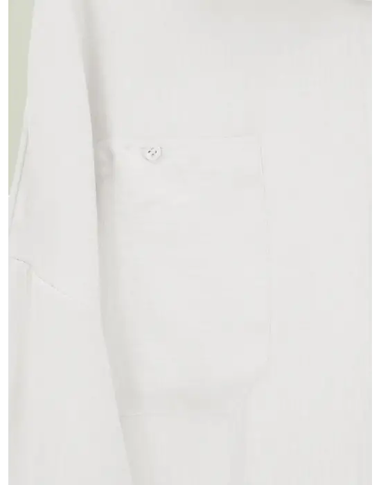 Çift Cepli Oval Kesim Kolu Katlamalı Gömlek Tunik -Beyaz