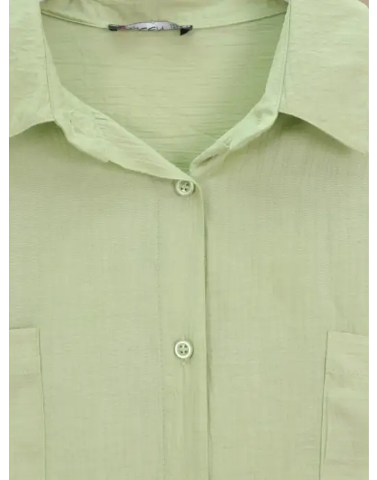 Omarı Çift Cepli Oval Kesim Kolu Katlamalı Gömlek Tunik