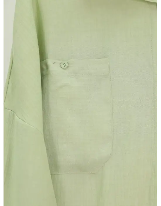 Çift Cepli Oval Kesim Kolu Katlamalı Gömlek Tunik