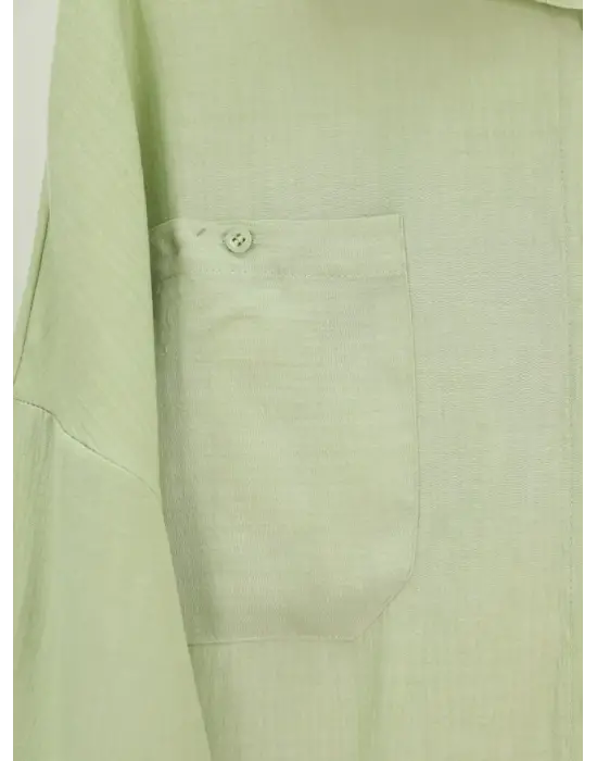 Omarı Çift Cepli Oval Kesim Kolu Katlamalı Gömlek Tunik