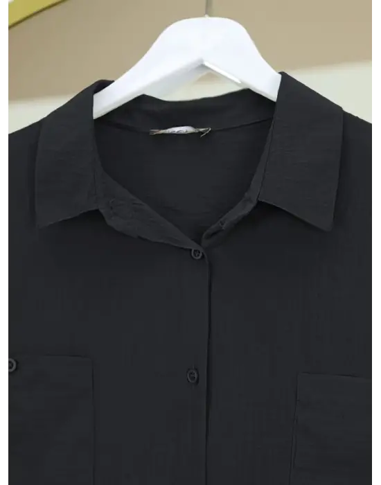 Omarı Etkileyici Oval Kesim Çift Cep Detaylı Gömlek Tunic