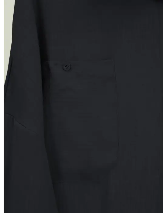 Çift Cepli Oval Kesim Kolu Katlamalı Gömlek Tunik -Siyah