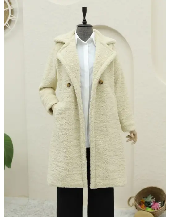 Omarı Sıcacık Peluş Kaban - Açık Vizon