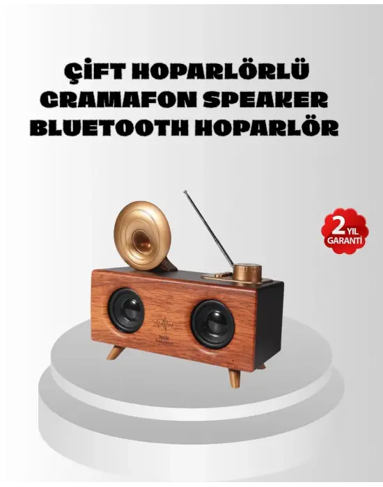 Çift Hoparlörlü Retro Bluetooth Speaker 1800mah Bataryalı Aux Usb Sd Kartlı