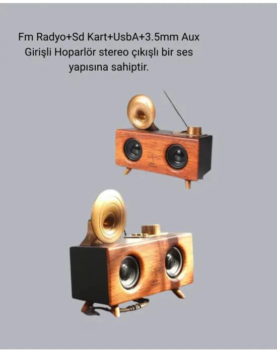 Çift Hoparlörlü Retro Bluetooth Speaker 1800mah Bataryalı Aux Usb Sd Kartlı