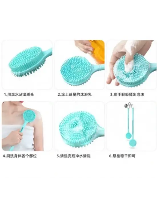 Çift Taraflı Silikon Uzun Saplı Banyo Fırçası