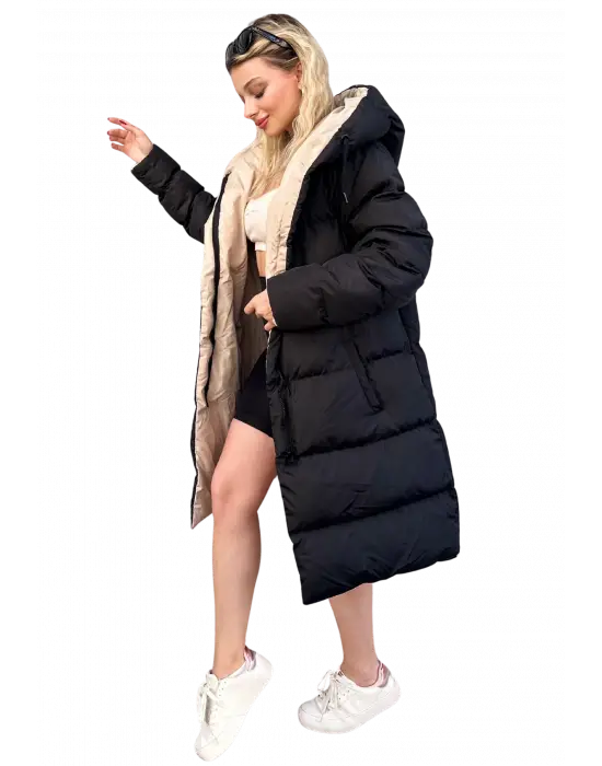 Çift Taraflı Uzun Şişme Mont