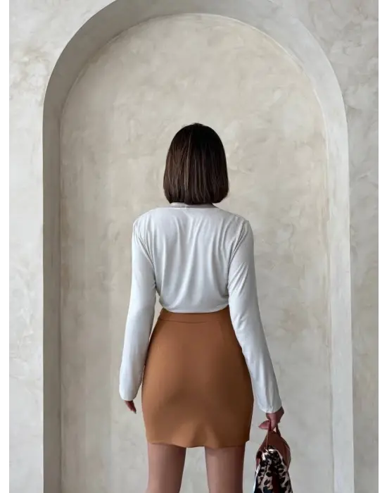 Çift yırtmaçlı etek camel s25910