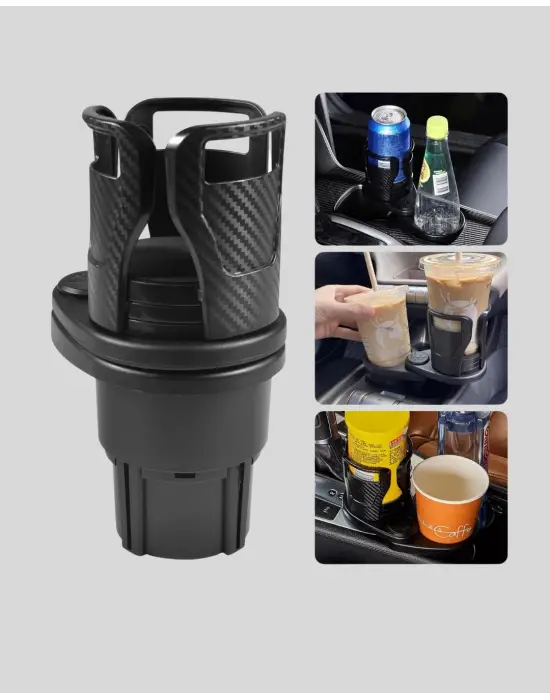 Çiftli Araba Bardak Tutucu Karbon Fiber Görünümlü 360° Ayarlı