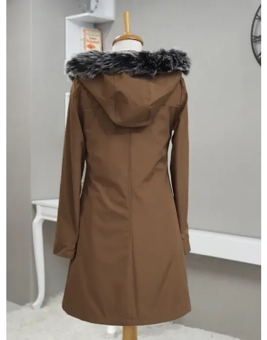 Çıkma Kapşonlu Çıtçıtlı Cepli Kısa Kaban -Taba