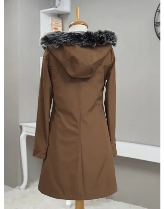 Omarı Kadın Yazlık Kapşonlu Kısa Kaban - Taba