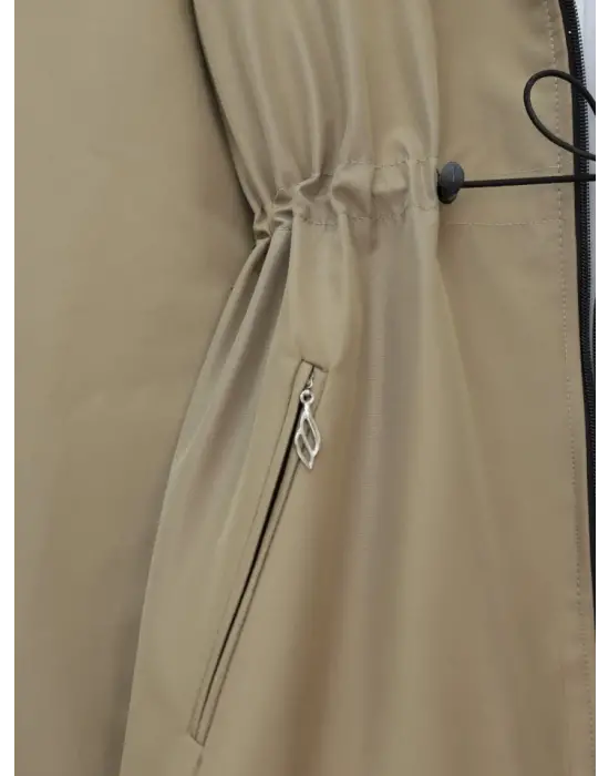 Çıkma Kapşonlu Yıldız Metal Detaylı Kaban  -Taş