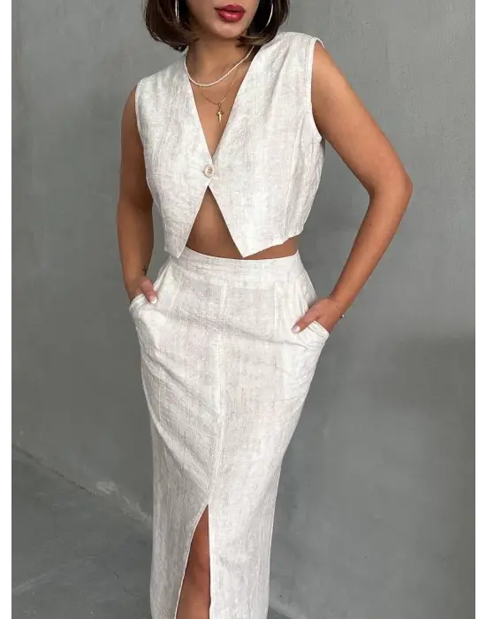 Şık Çilek Takım Etek Yelek