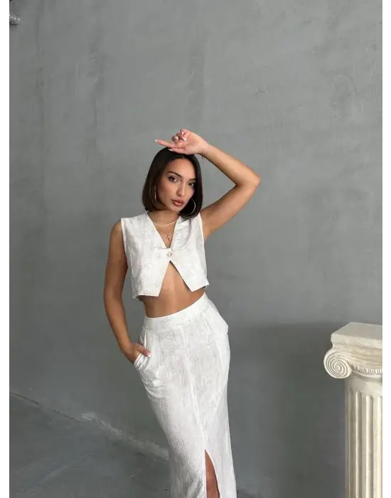 Şık Çilek Takım Etek Yelek