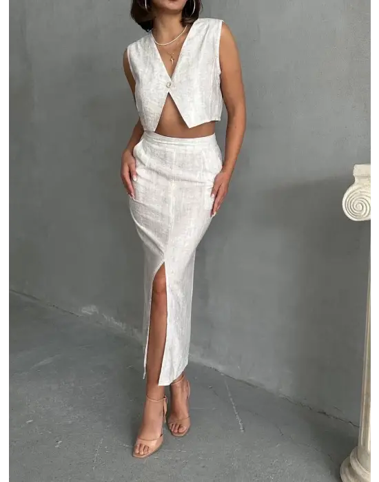 Şık Çilek Takım Etek Yelek