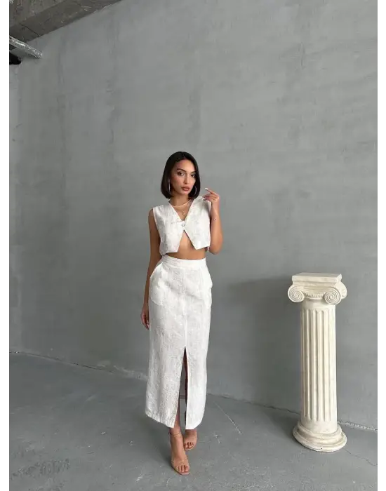 Şık Çilek Takım Etek Yelek