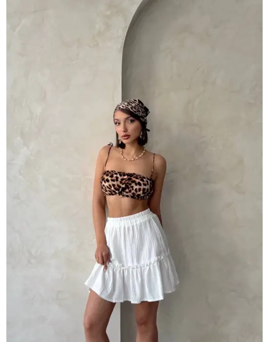 Çingene keten etek beyaz s24808