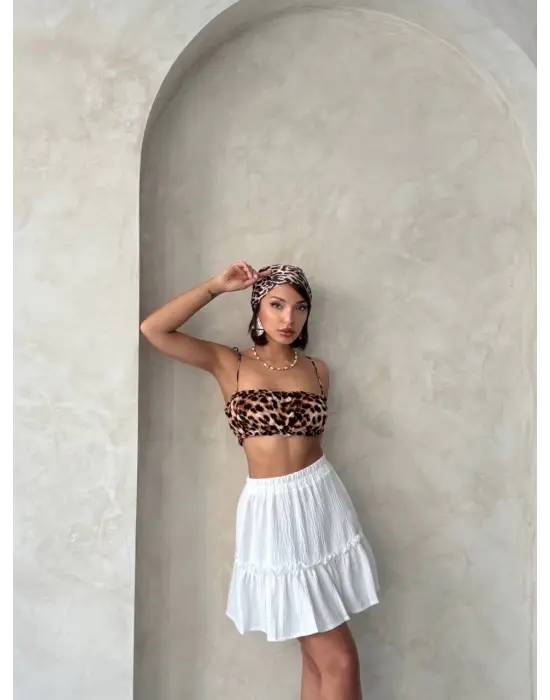 Çingene keten etek beyaz s24808