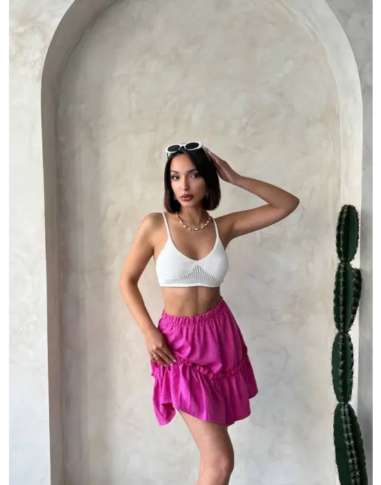 Omarı Fuşya Keten Etek