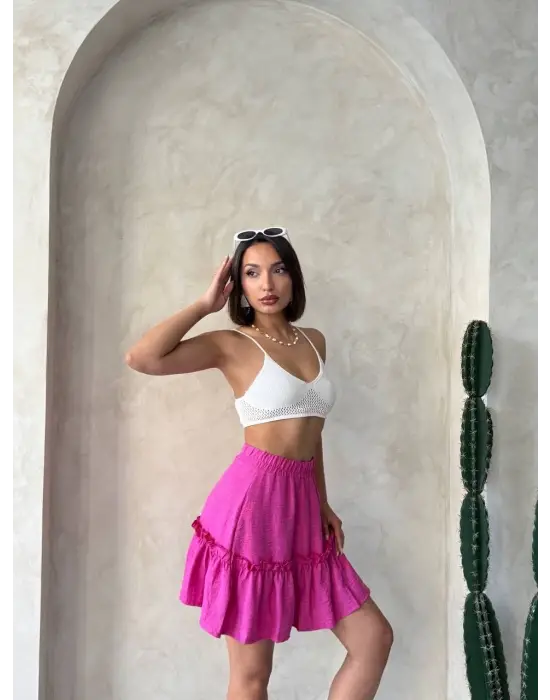 Çingene keten etek fuşya s24808