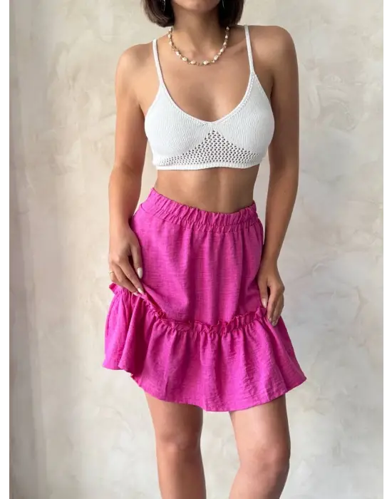 Omarı Fuşya Keten Etek