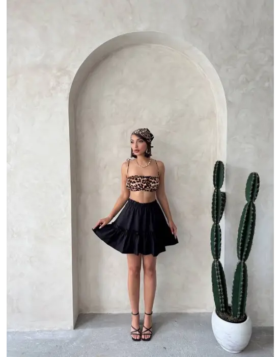 Çingene keten etek siyah s24808