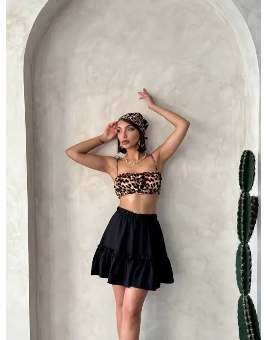 Çingene keten etek siyah s24808