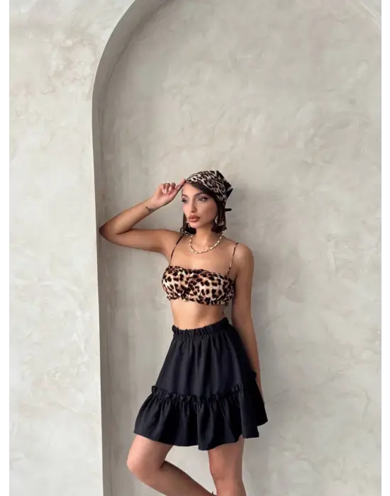 Çingene keten etek siyah s24808