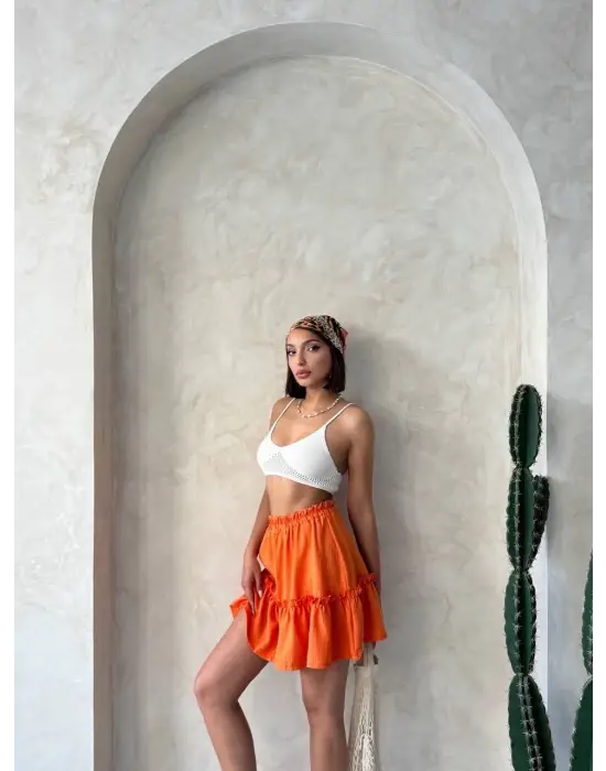 Çingene keten etek turuncu s24808