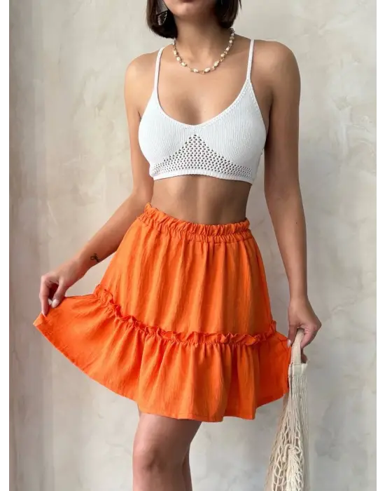 Omarı Turuncu Çingene Keten Etek