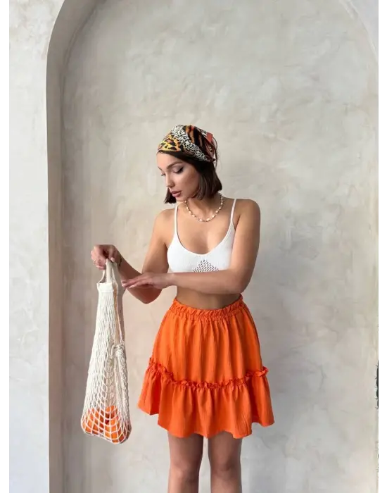 Omarı Turuncu Çingene Keten Etek