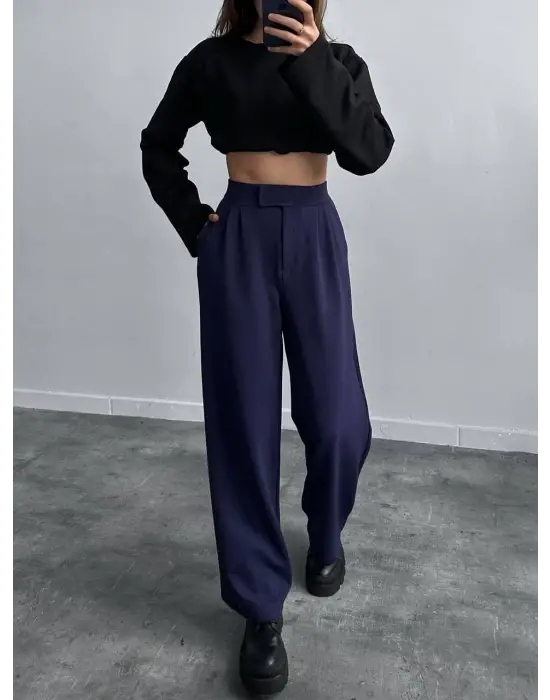 Omarı Yumuşak ve Şık Cırtlı Palazzo Pantolon