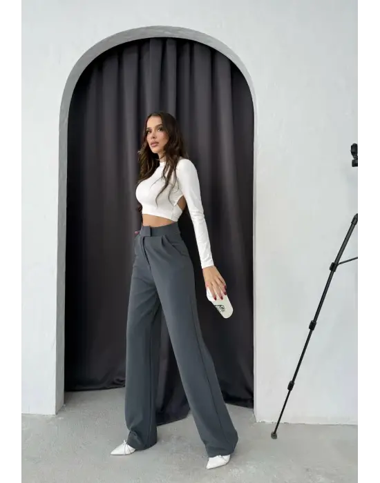 Cırtlı pantolon krep füme pt