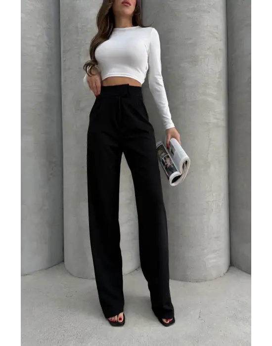 Cırtlı pantolon krep siyah pt