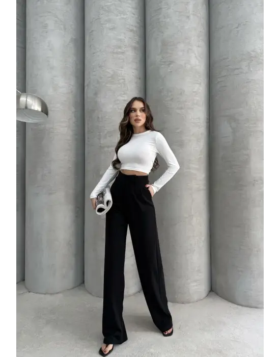 Cırtlı pantolon krep siyah pt