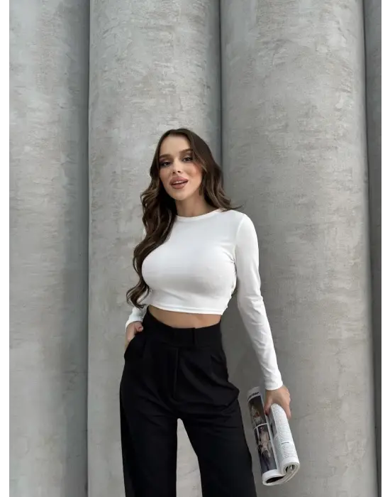 Cırtlı pantolon krep siyah pt