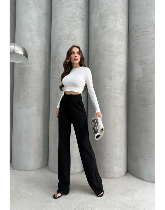 Cırtlı pantolon krep siyah pt