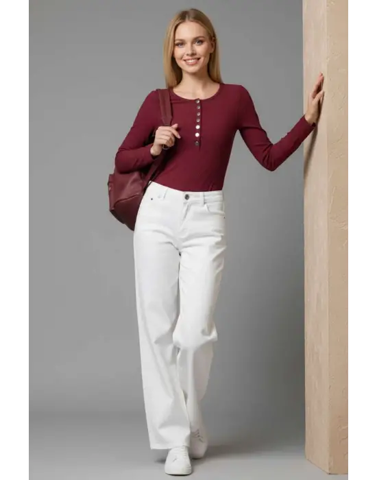 Çıtçıt Detaylı Bluz Bordo T4343