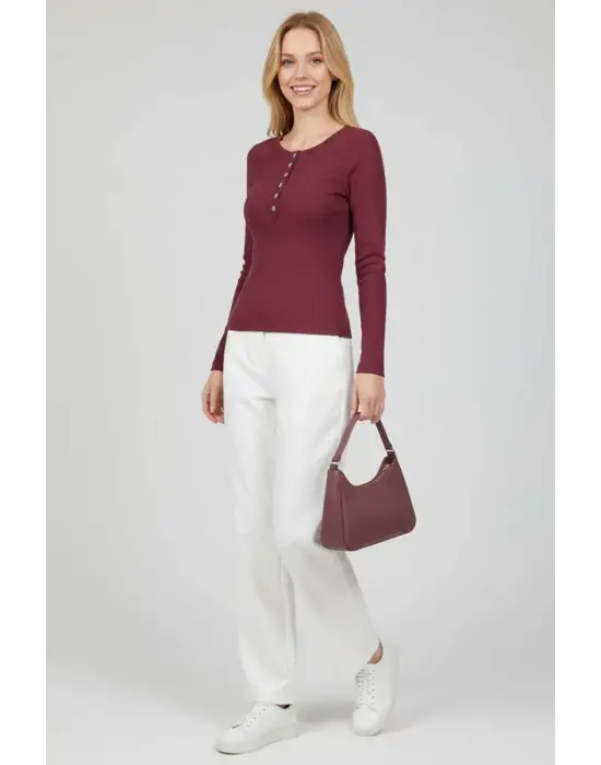 Çıtçıt Detaylı Bluz Mürdüm T4343